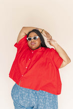 Button Mushroom Top in Cherry Linen