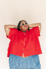 Button Mushroom Top in Cherry Linen