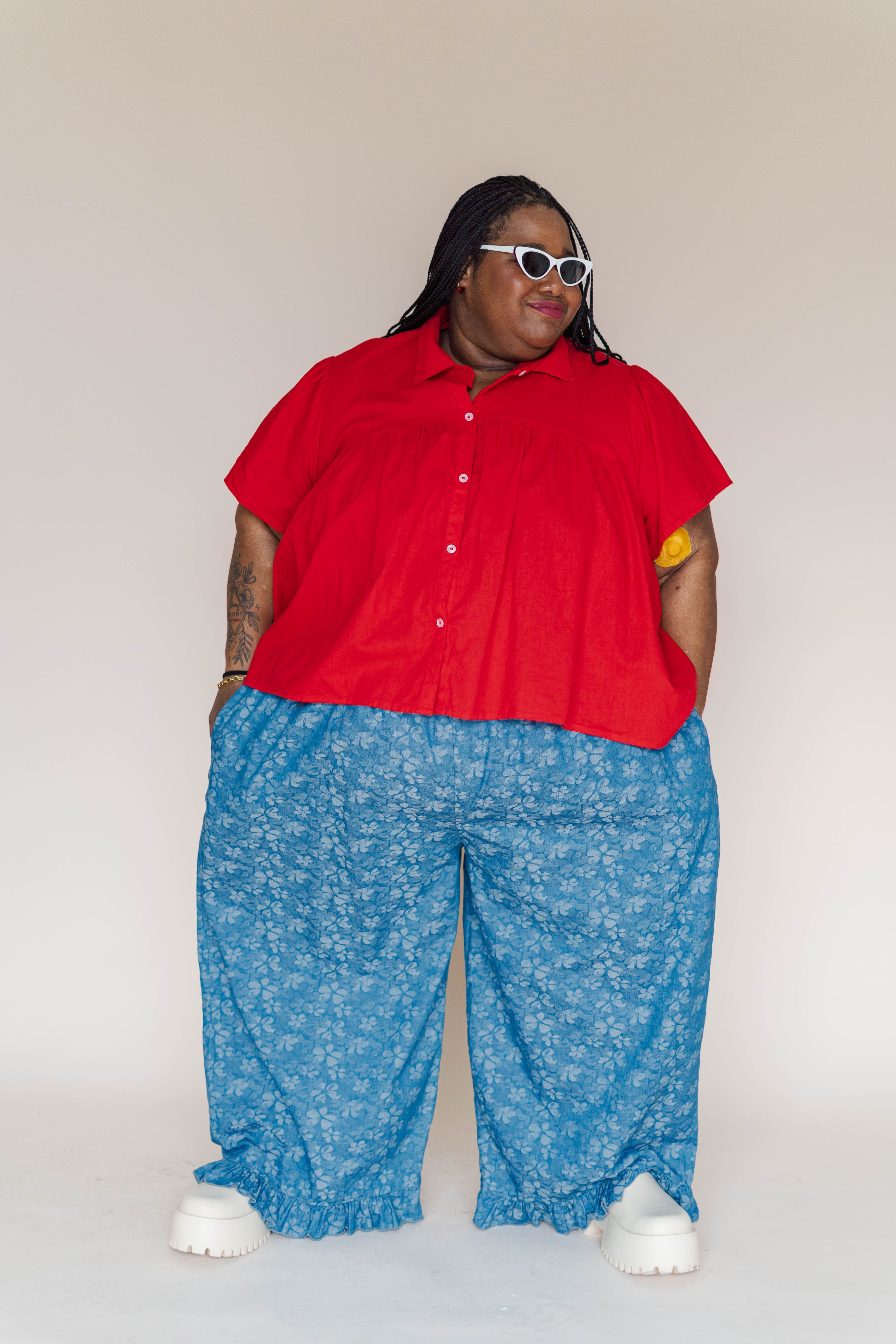 LIGHT FLORAL CHAMBRAY RUFFLE PANT – Nettle Studios