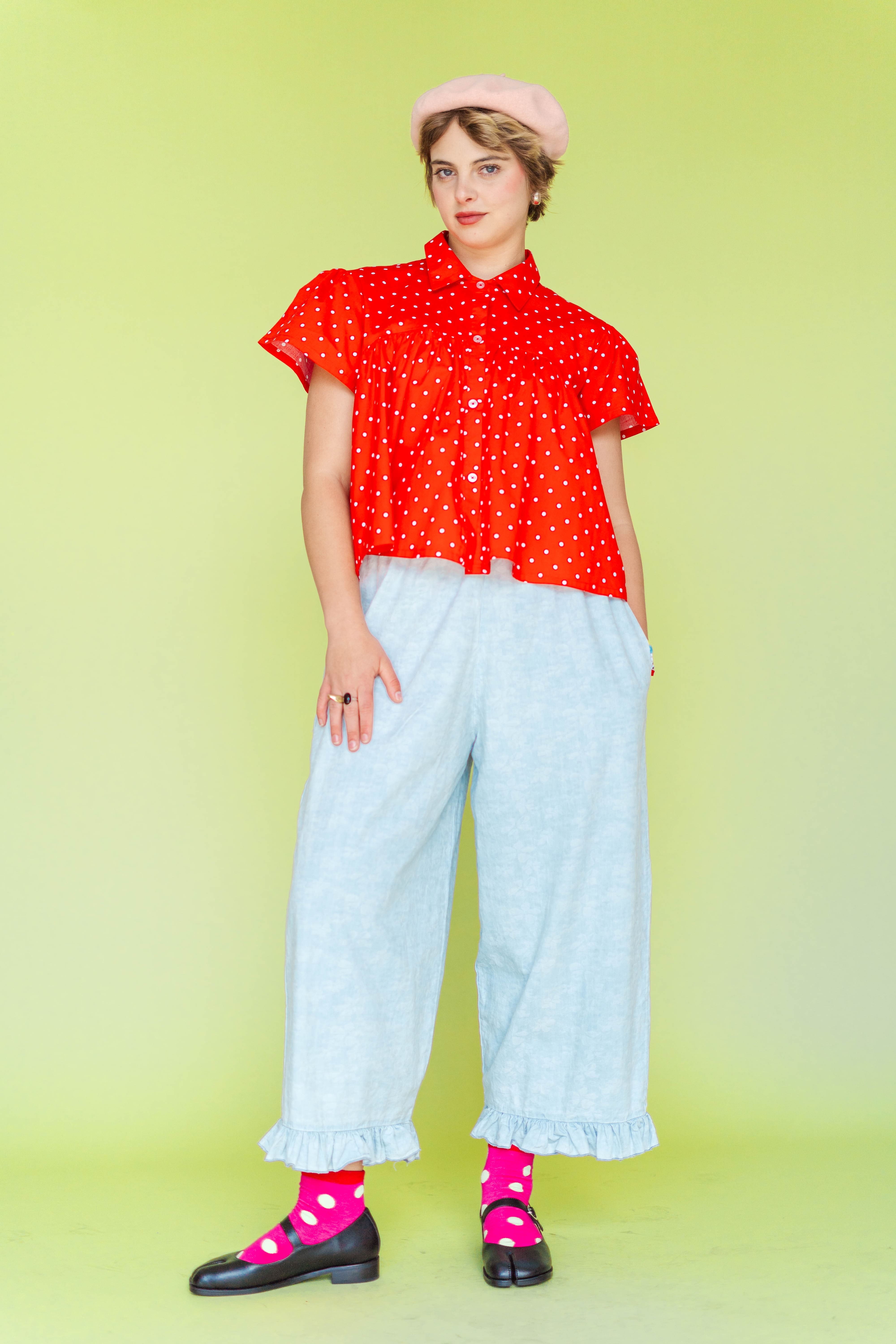 BLEACHED FLORAL CHAMBRAY RUFFLE PANTS – Nettle Studios