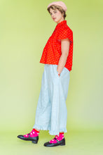 Bleached Floral Chambray Ruffle Pants