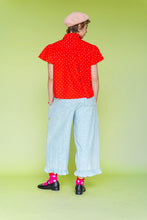 Bleached Floral Chambray Ruffle Pants