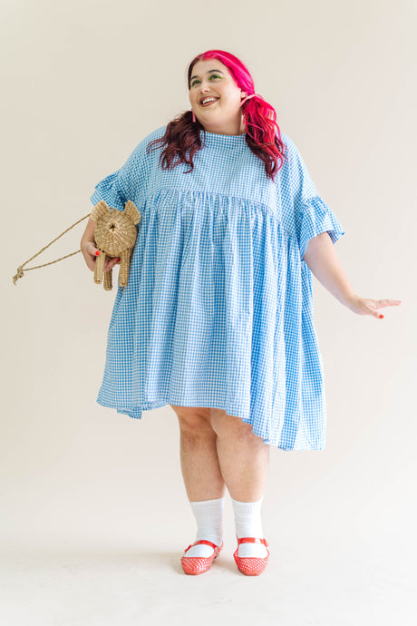 Blue Gingham Mini Mushroom Dress