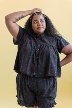 Button Mushroom Top in Black Cherry Cotton (RTS)