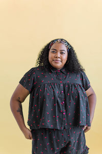 Button Mushroom Top in Black Cherry Cotton (RTS)