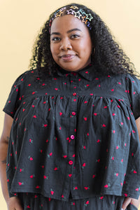 Button Mushroom Top in Black Cherry Cotton (RTS)