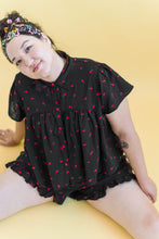 Button Mushroom Top in Black Cherry Cotton (RTS)