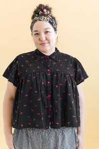 Button Mushroom Top in Black Cherry Cotton (RTS)