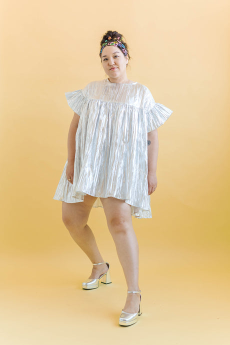 Mini Mushroom Dress in Silver Metallic