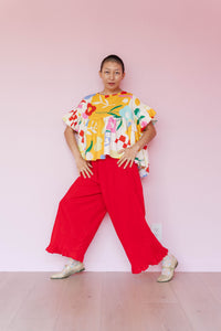 Ruffle Pants in Cherry Linen (RTS)