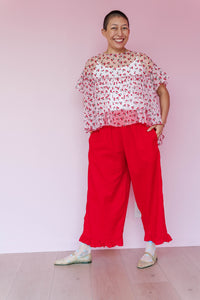 Ruffle Pants in Cherry Linen (RTS)