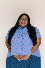 Button Mushroom Top in Cornflower Cherry Cotton