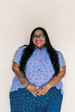 Button Mushroom Top in Cornflower Cherry Cotton