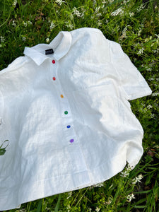 Boxy Collared Top in PRIDE - White Linen (RTS)