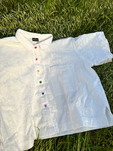 Boxy Collared Top in PRIDE - White Linen (RTS)