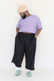 BLACK CHERRY COTTON RUFFLE PANT