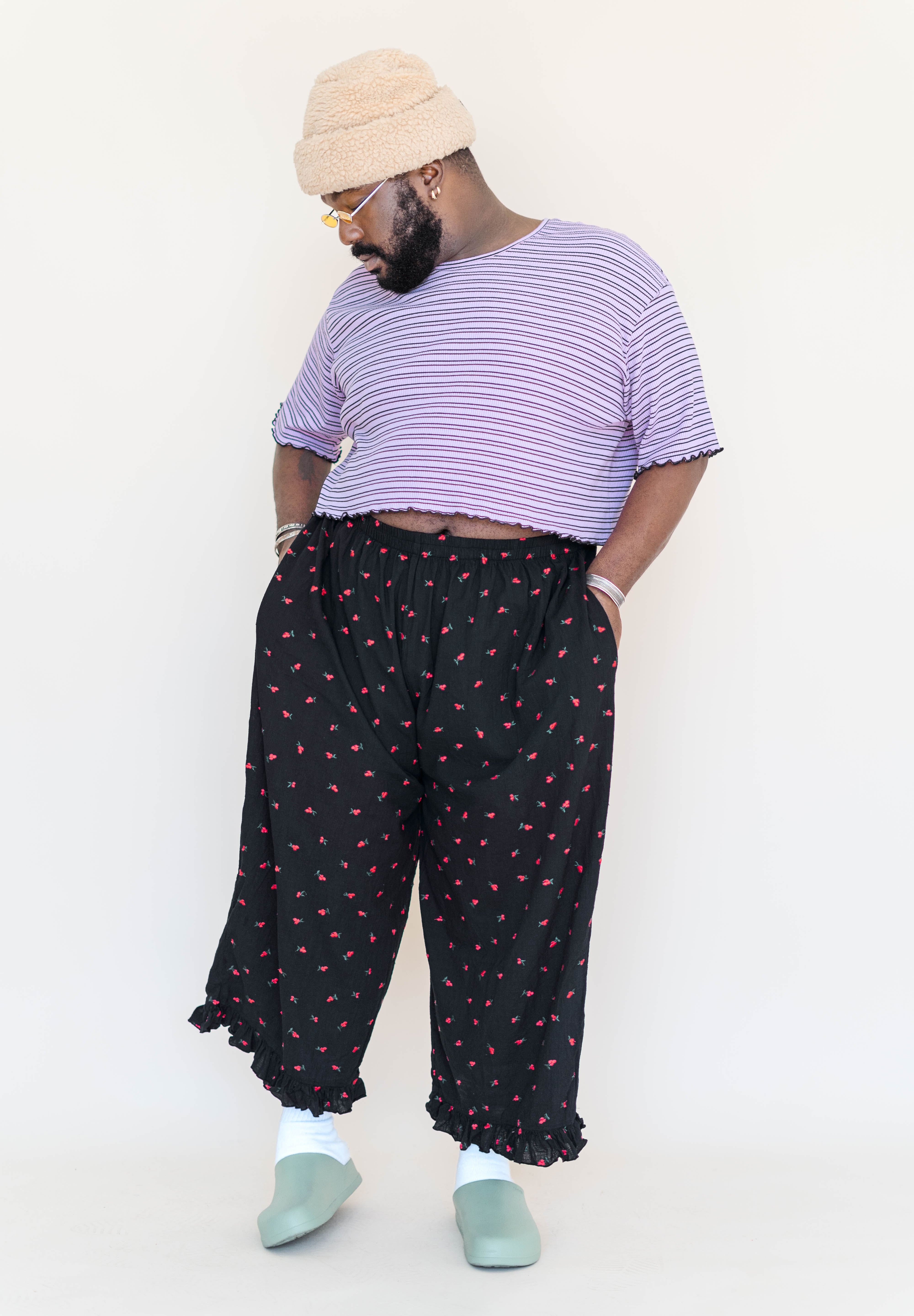 BLACK CHERRY COTTON RUFFLE PANT
