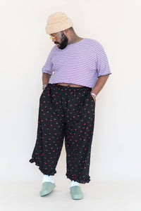 Black Cherry Cotton Ruffle Pants