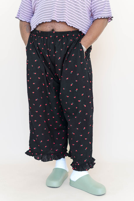 Black Cherry Cotton Ruffle Pants