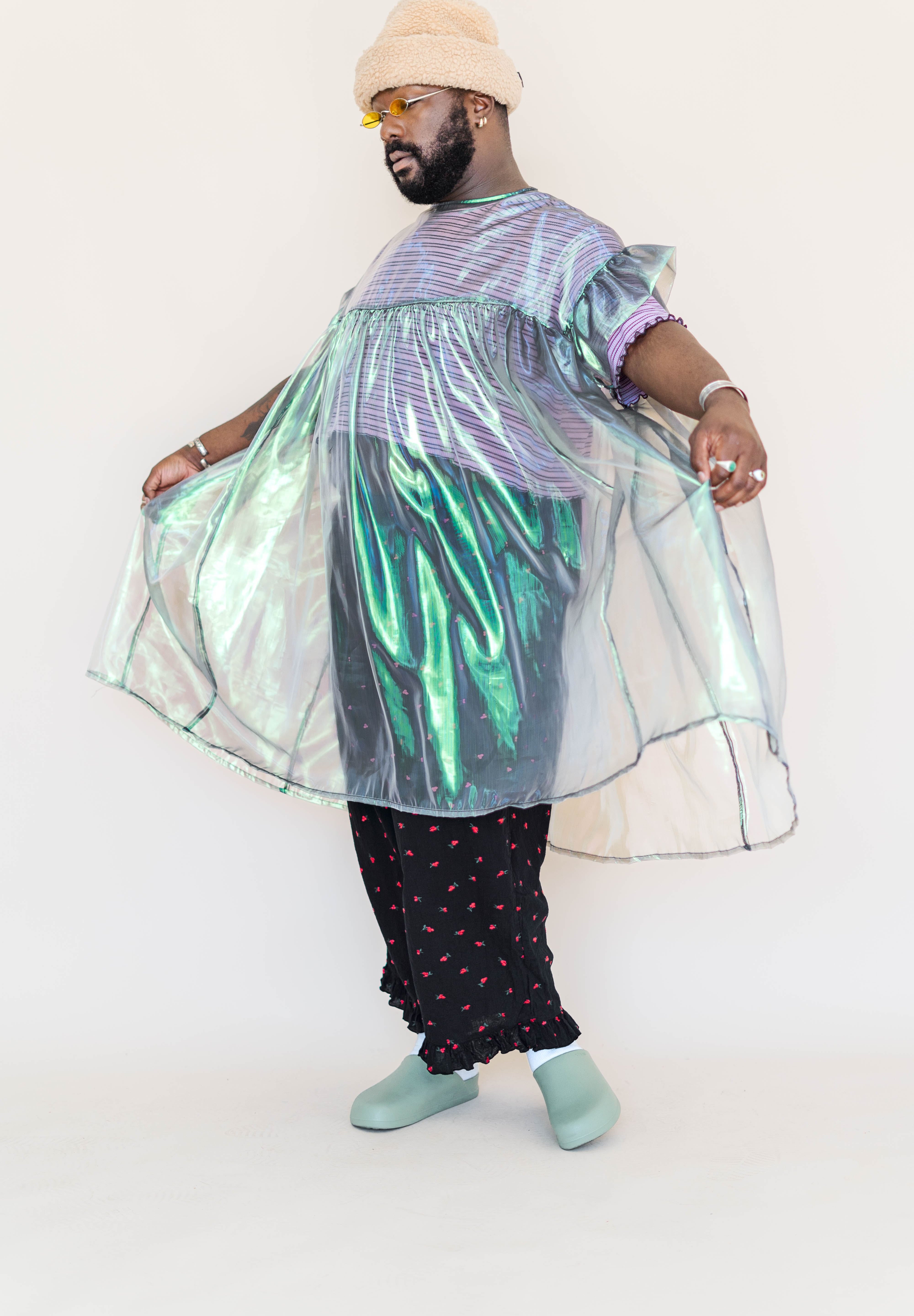 ELECTRIC LETTUCE METALLIC MUSHROOM DRESS