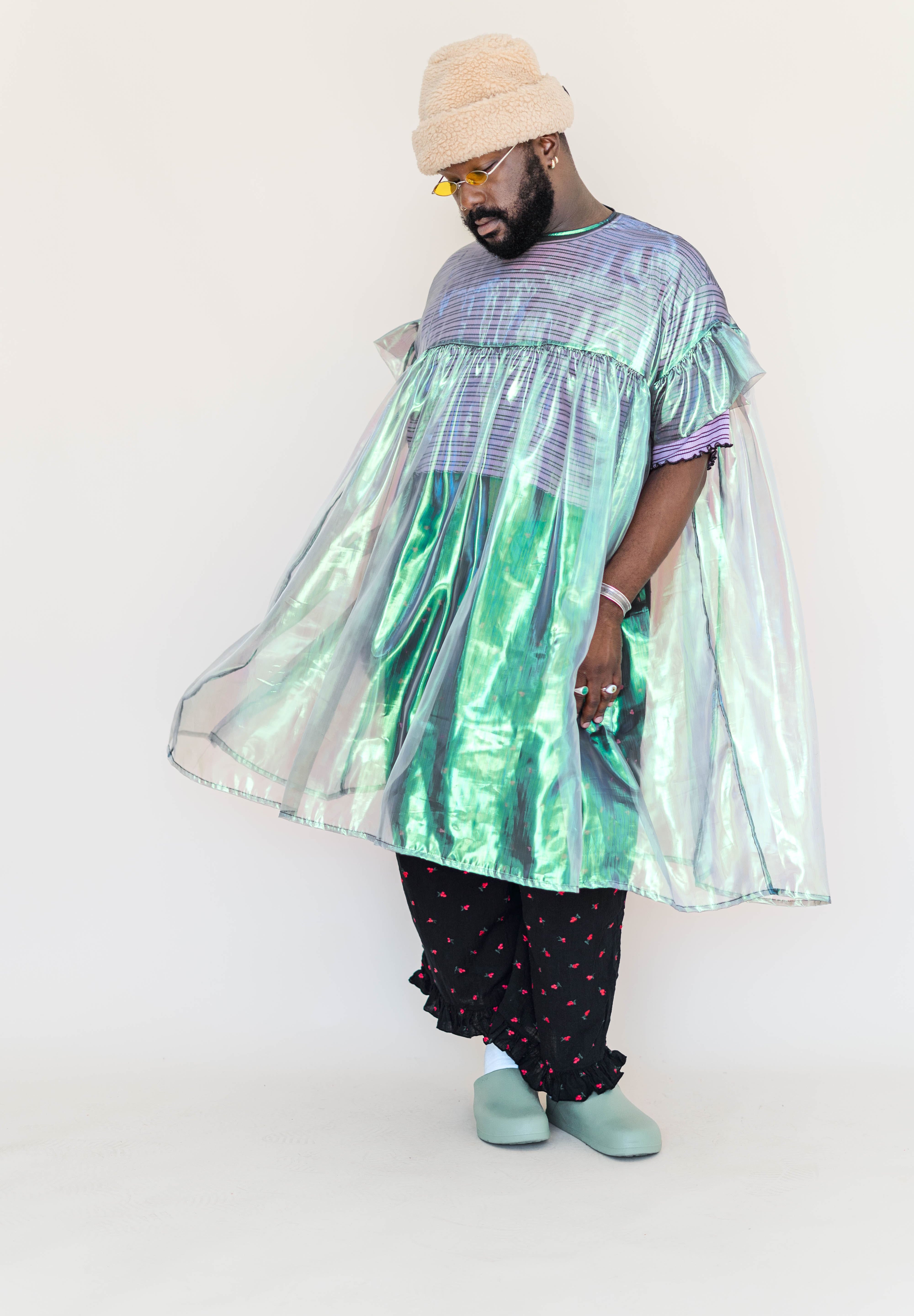 ELECTRIC LETTUCE METALLIC MUSHROOM DRESS