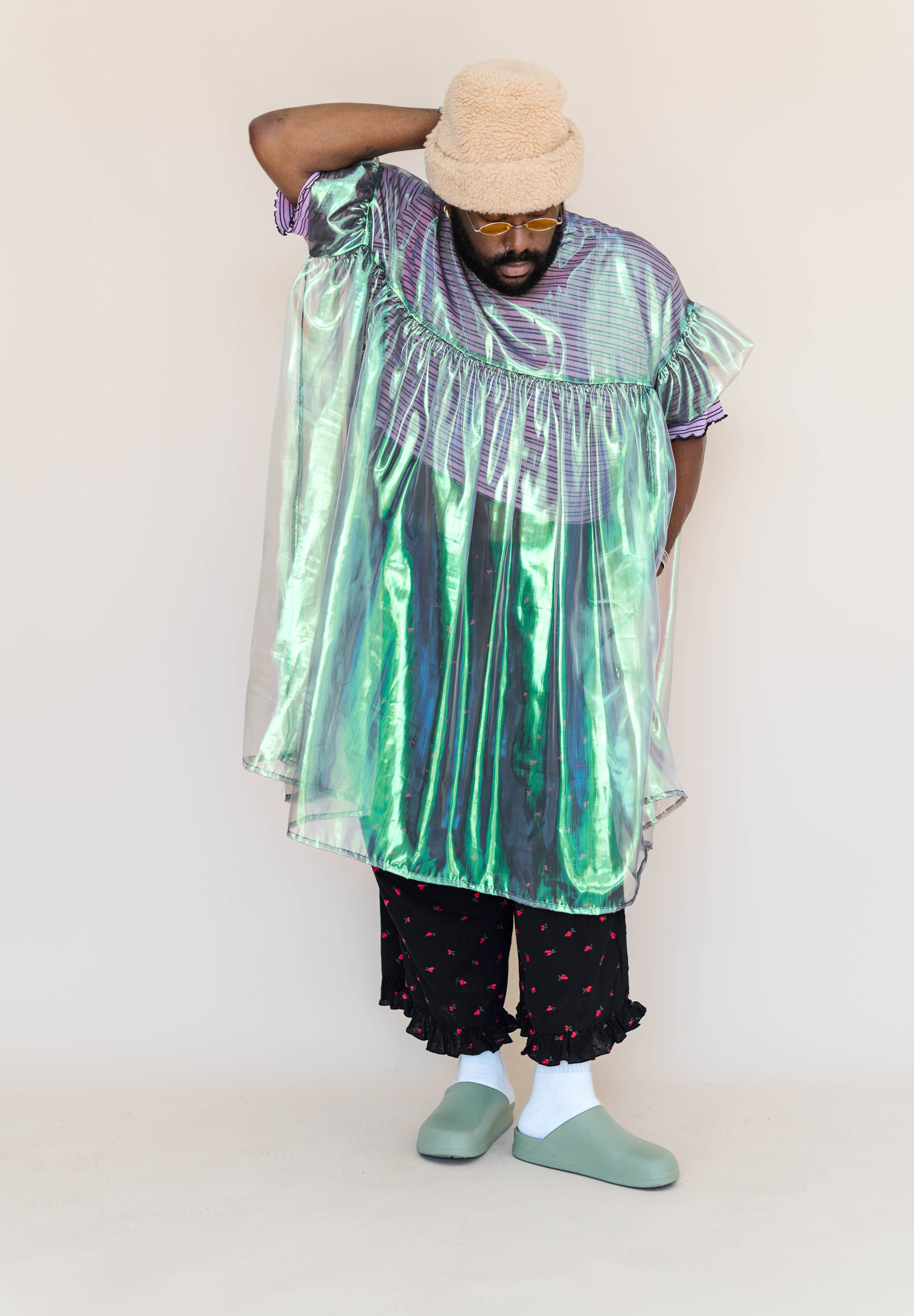 ELECTRIC LETTUCE METALLIC MUSHROOM DRESS
