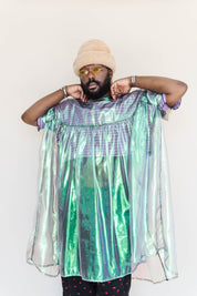 ELECTRIC LETTUCE METALLIC MUSHROOM DRESS