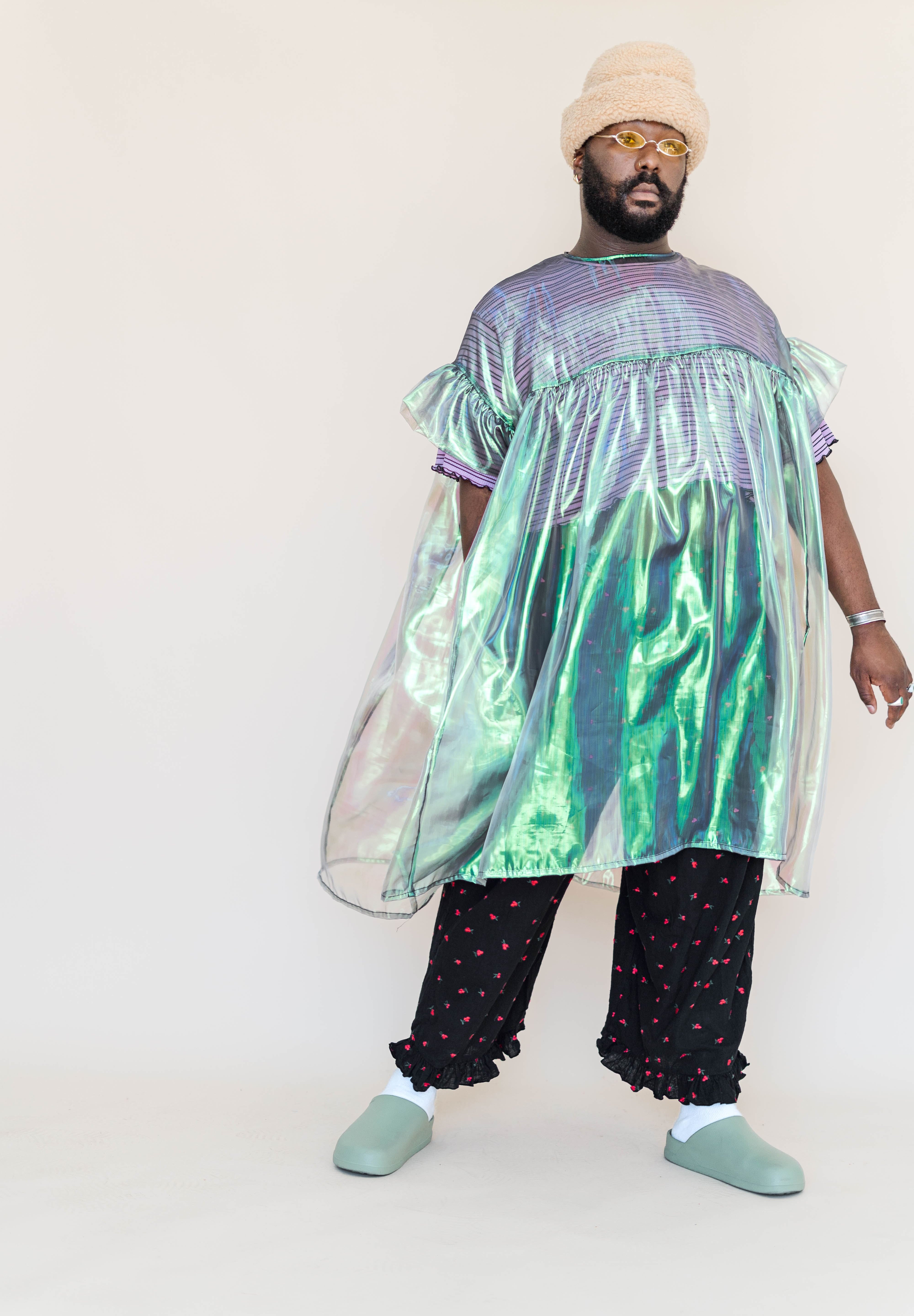 ELECTRIC LETTUCE METALLIC MUSHROOM DRESS