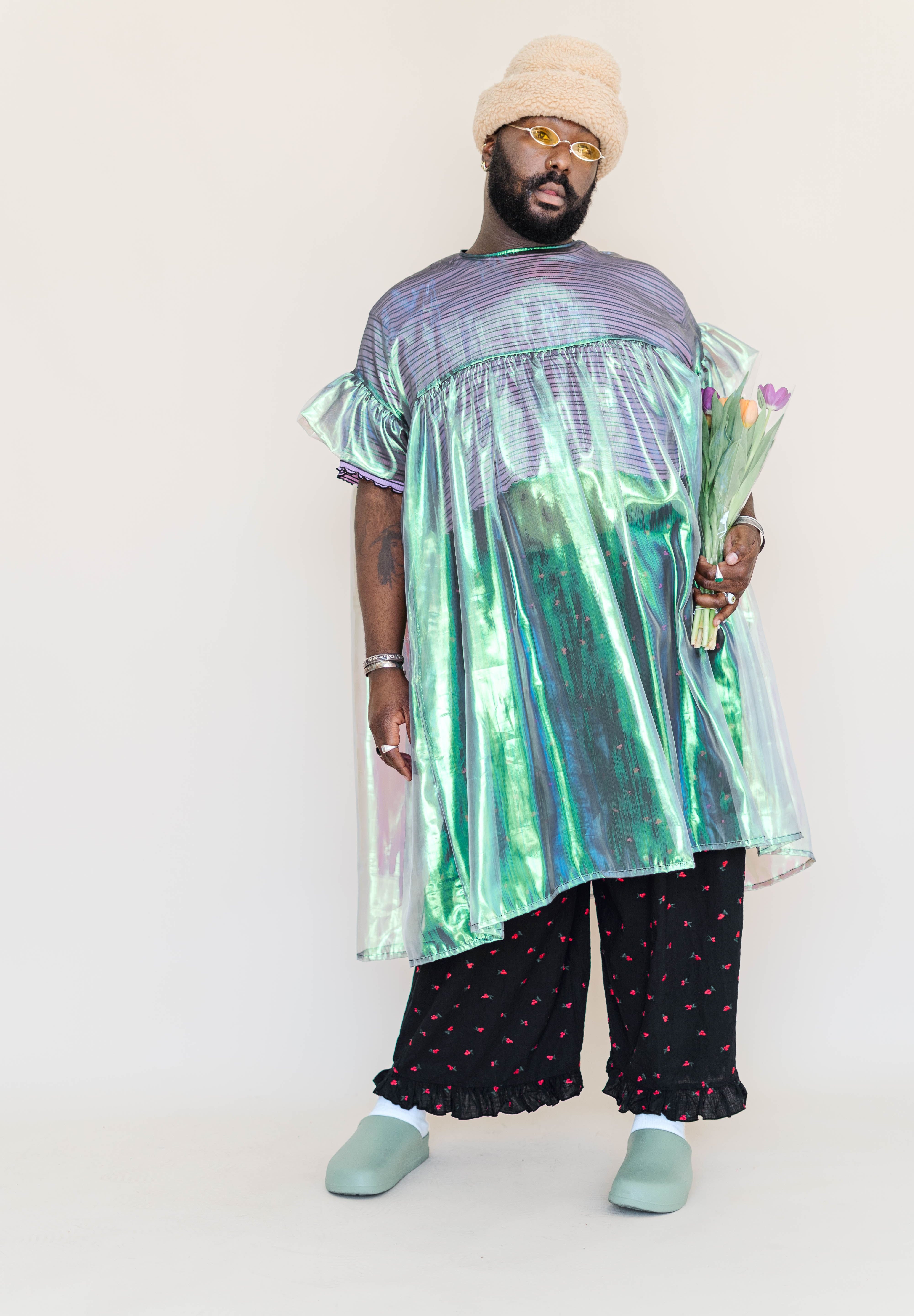ELECTRIC LETTUCE METALLIC MUSHROOM DRESS
