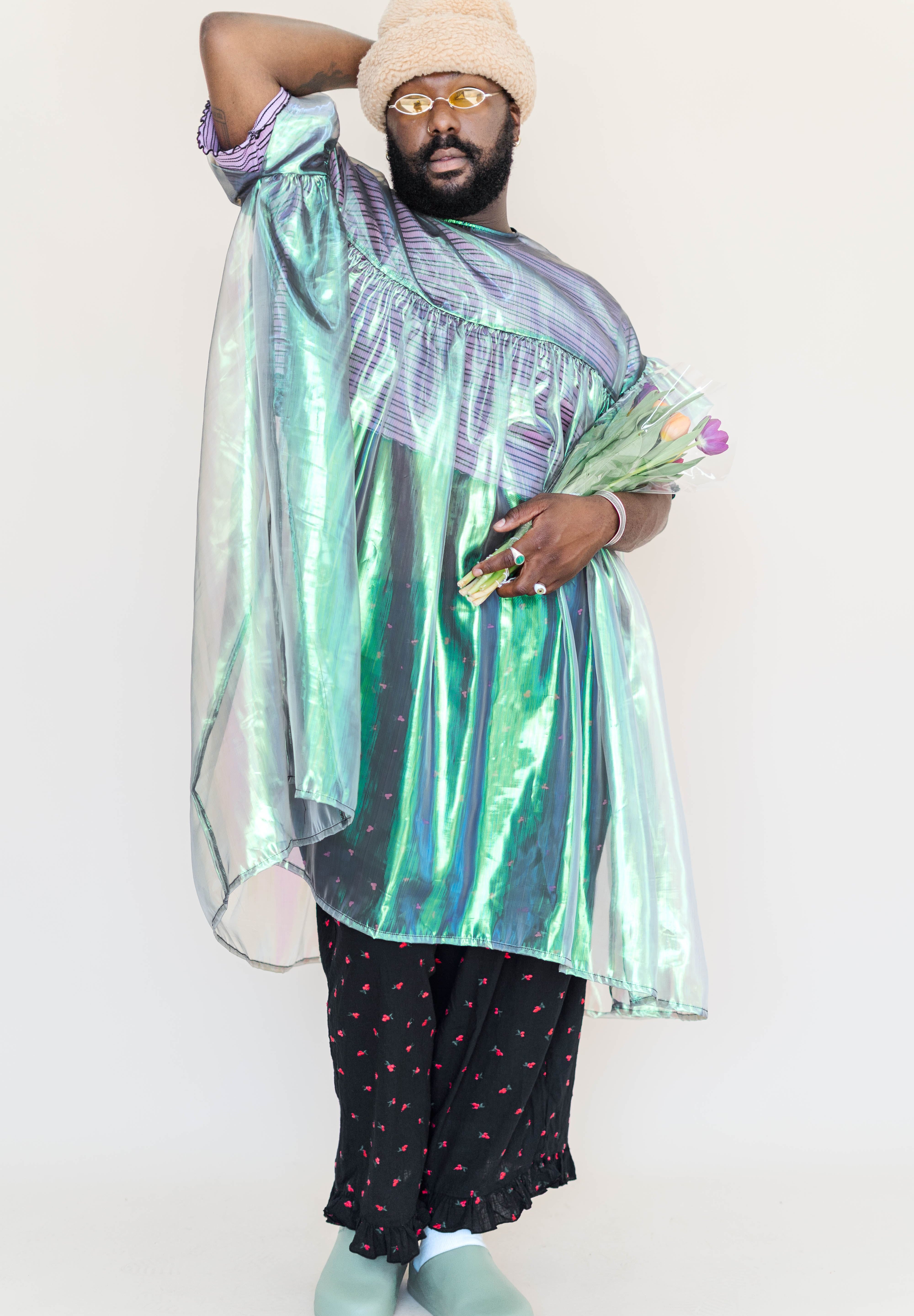 ELECTRIC LETTUCE METALLIC MUSHROOM DRESS