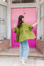 Mushroom Top in Acid Green Linen Wool (RTS)