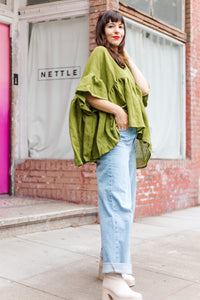Mushroom Top in Acid Green Linen Wool (RTS)