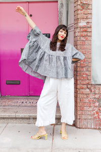 Mushroom Top in Gray Abstract Linen (RTS)