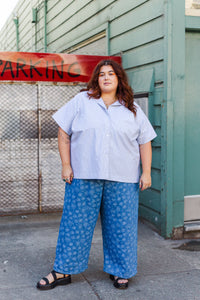 Boxy Collared Tunic in Blue Stripe (RTS)