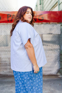 Boxy Collared Tunic in Blue Stripe (RTS)