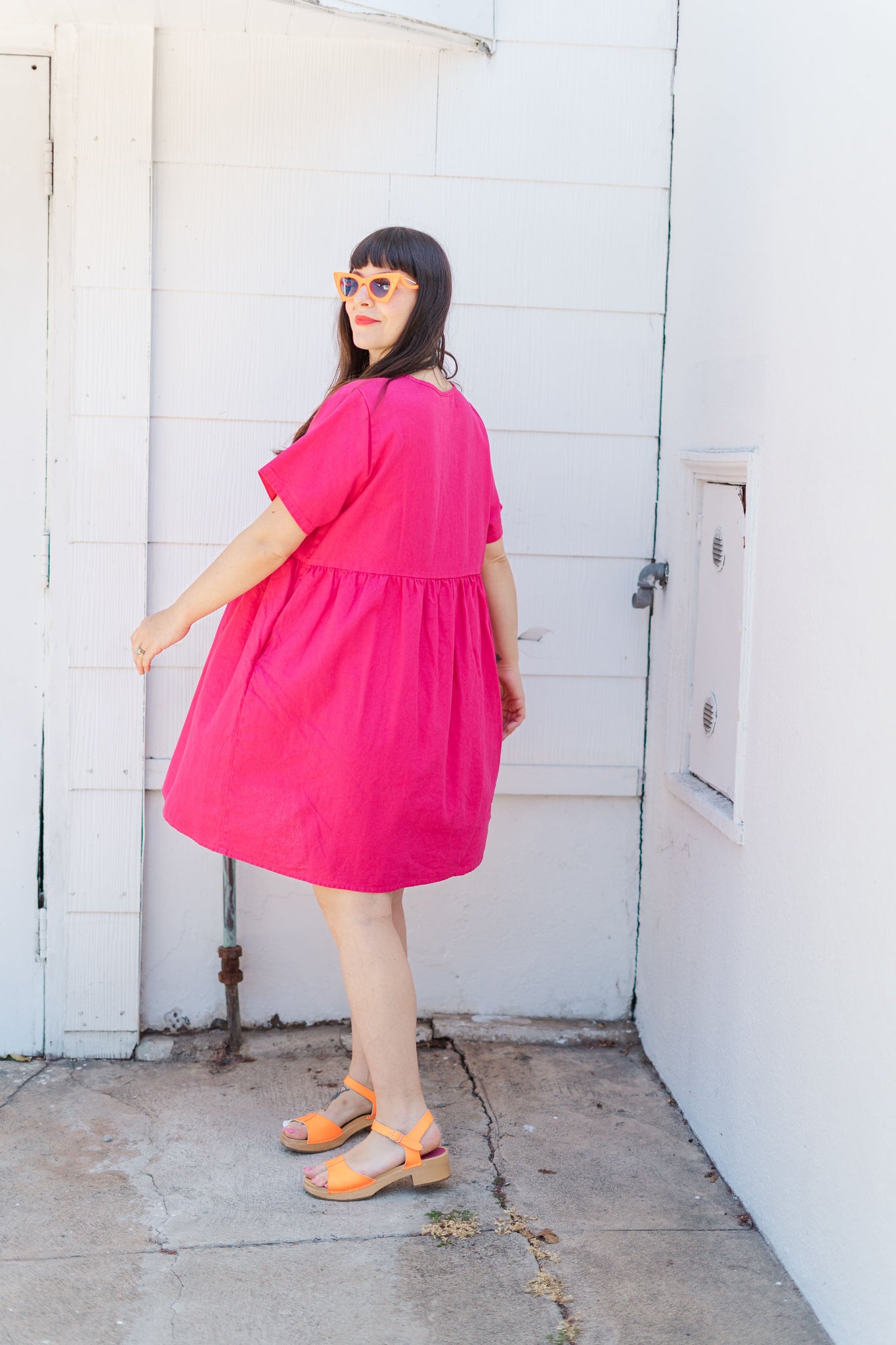 Everyday Dress in Hot Pink Linen 3XL Everyday Dress in Hot Pink Linen 3XL