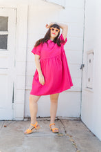 bright pink linen dress Blush Pink Linen Summer Dress: Sleeveless Midi A-Line