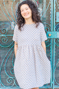 Everyday Dress in Blue Floral Check (RTS)