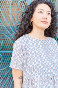 Everyday Dress in Blue Floral Check (RTS)