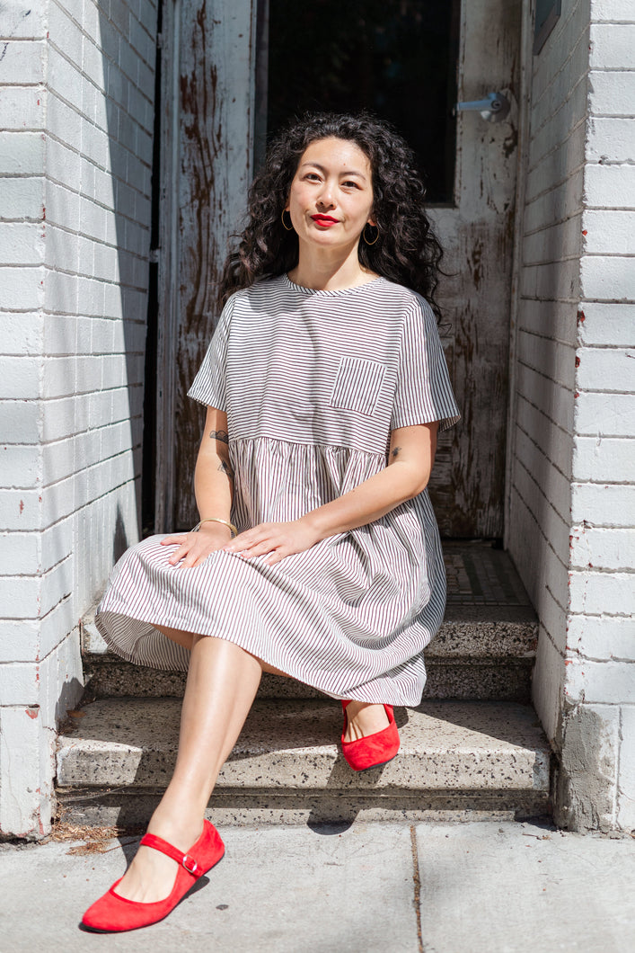 Everyday Dress in Striped Linen (RTS)