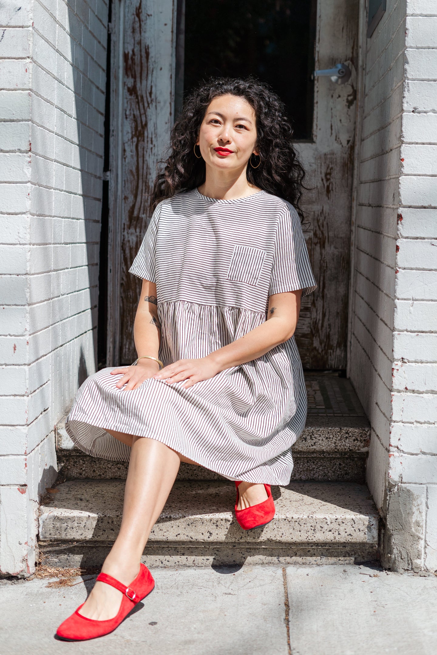 Everyday Dress in Striped Linen (RTS)
