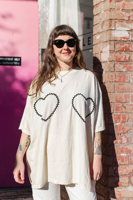 Heart T-Shirt - Cream/Black Double Heart - Size 3XL #2 (RTS)