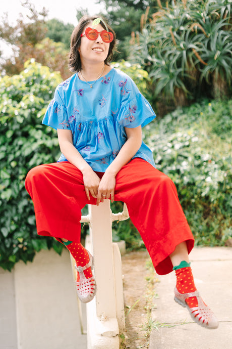 Mid Easy Pant in Cherry Linen (RTS)