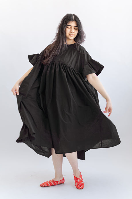 Mushroom Dress in Black Cotton Lawn (RTS)