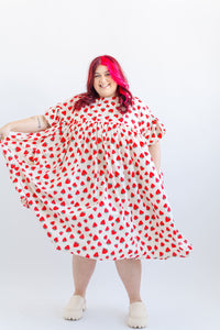 Mushroom Dress in Strawberry Cotton Poplin