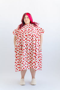 Mushroom Dress in Strawberry Cotton Poplin
