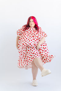 Mushroom Dress in Strawberry Cotton Poplin