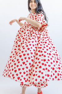 Mushroom Dress in Strawberry Cotton Poplin