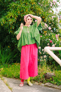 Mushroom Top in Acid Green Linen (RTS)