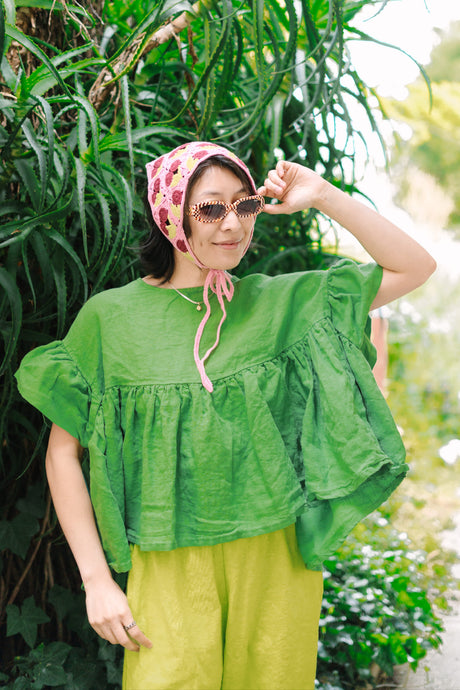 Mushroom Top in Acid Green Linen (RTS)